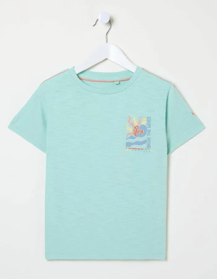 Kids FatFace Tops and TShirts Waves Graphic T Shirt Mint Green