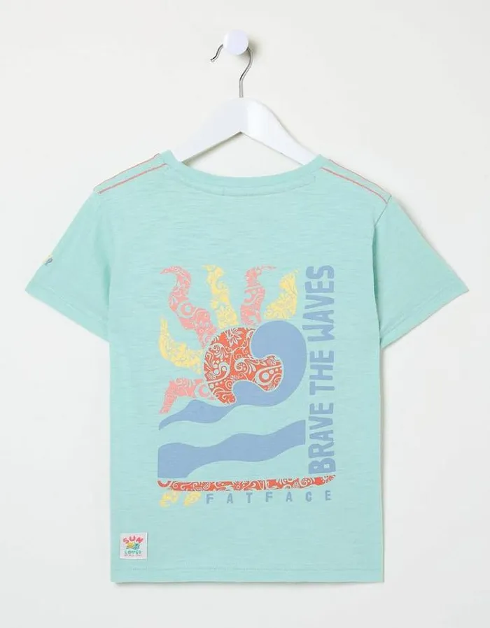 Kids FatFace Tops and TShirts Waves Graphic T Shirt Mint Green