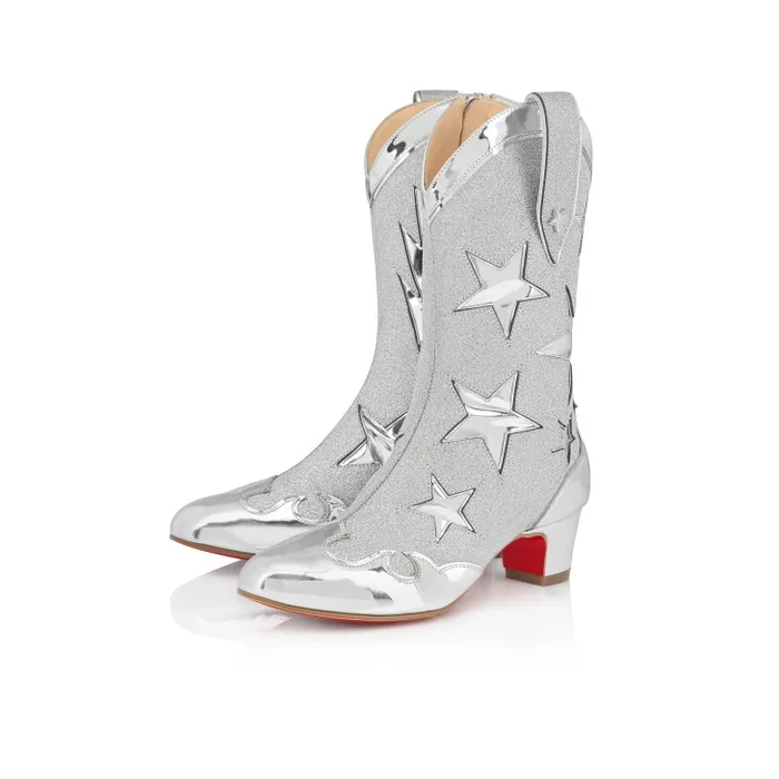 Kids Giddy Boot 40 Mm Boots 8211 Specchio Leather And Glittered Calf 8211 Silver Christian Louboutin Boots and Loafers Kids Giddy Boot 40 Mm Boots 8211 Specchio Leather And Glittered Calf 8211 Silver Christian Louboutin Boots and Loafers