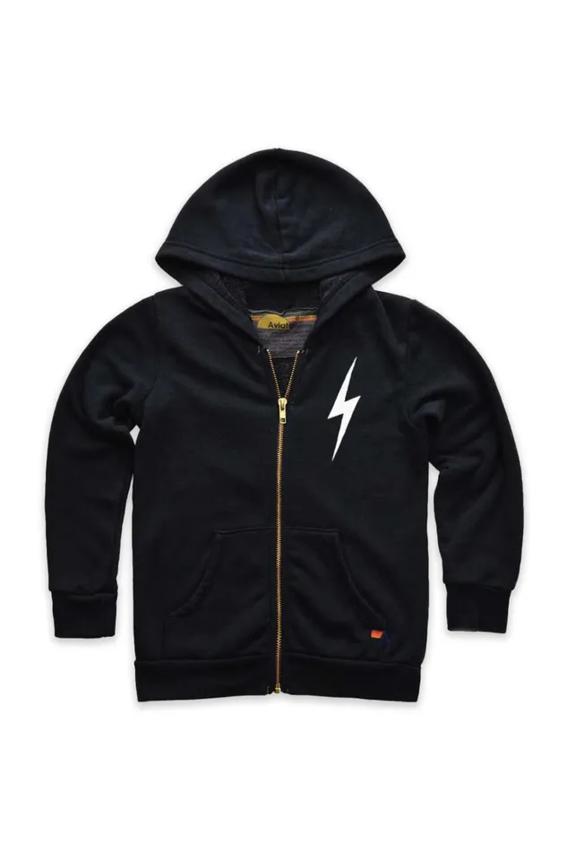 Kids Kids Collection Aviator Nation KIDS BOLT PRINT ZIP HOODIE 8211 BLACK WHITE