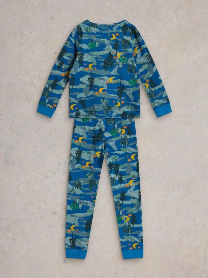 Kids Wolf Moon PJ Set Blue Print White Stuff Pyjamas