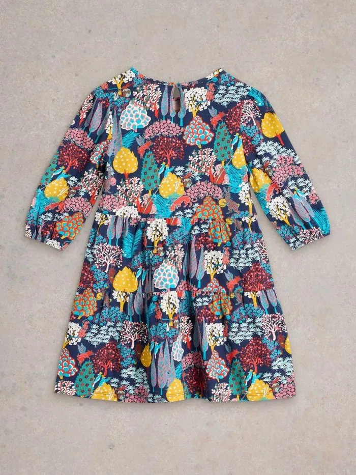 Kids Woodland Print Jersey Dress Navy Print White Stuff Dresses and Skirts