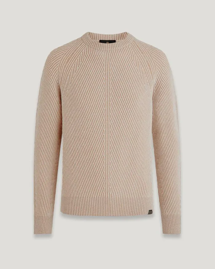 Knitwear Men Belstaff Centenary Rib Crewneck Jumper Chalk British Khaki