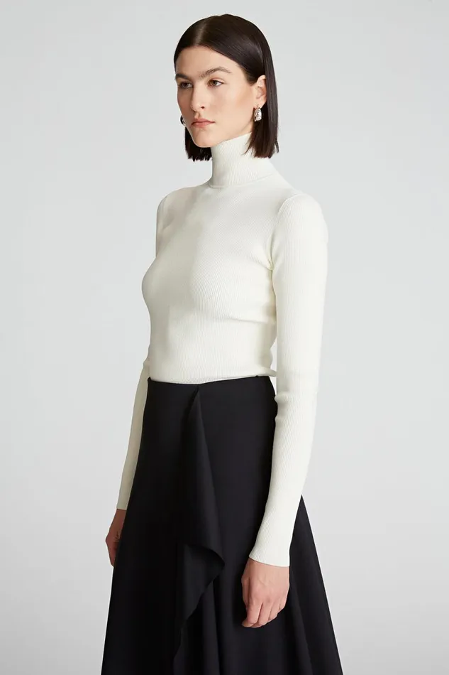 Knitwear Women Halston Ty Turtleneck In Matte Viscose Ivory