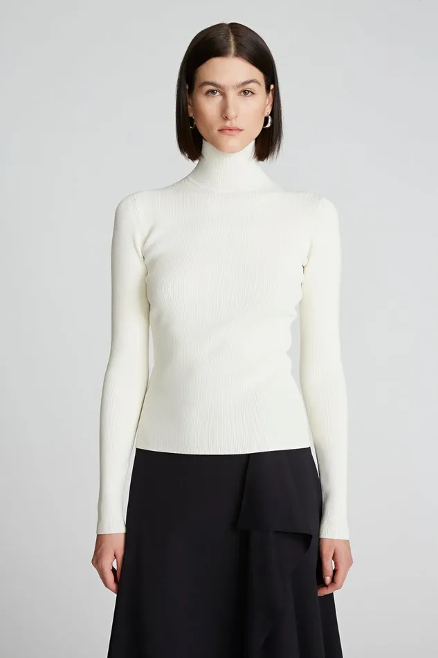 Knitwear Women Halston Ty Turtleneck In Matte Viscose Ivory
