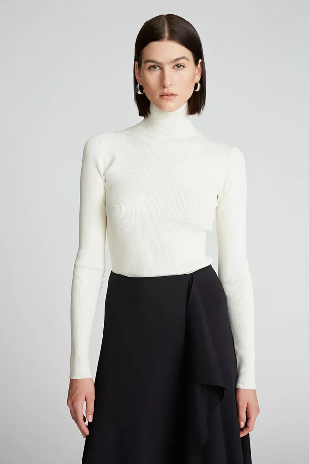 Knitwear Women Halston Ty Turtleneck In Matte Viscose Ivory