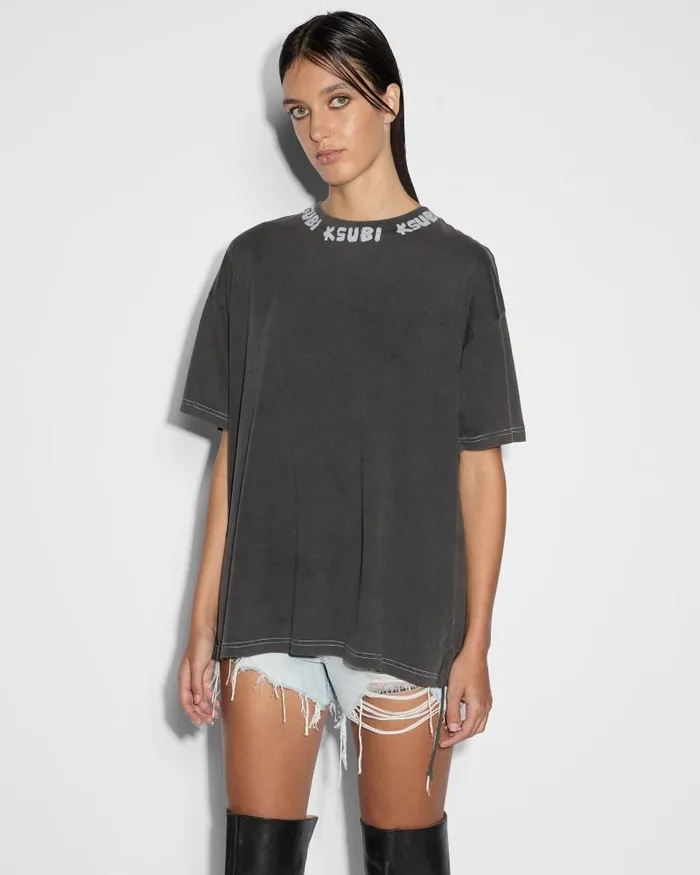 Ksubi Scrawl Oh G Ss Tee Sliced Iron Womens Tops
