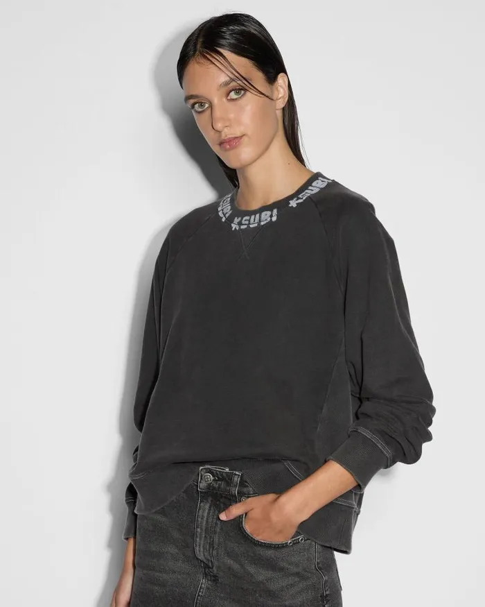 Ksubi Scrawl Origin Crew Washed Black Womens Sweats