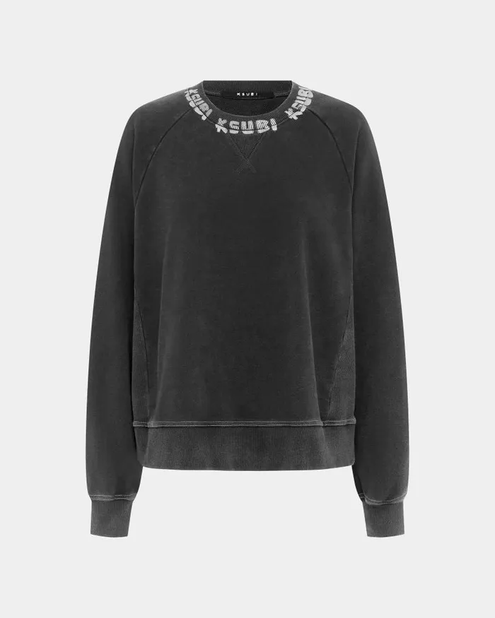 Ksubi Scrawl Origin Crew Washed Black Womens Sweats