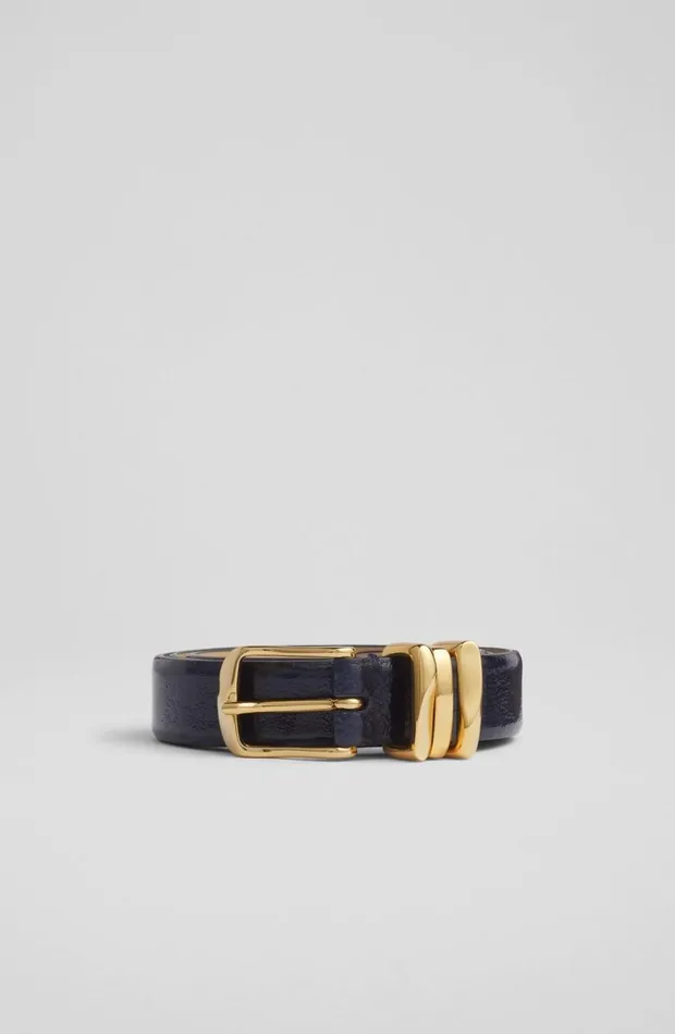 LKBennett Belts Women Georgette Navy Crinkle Patent Leather Belt LKBennett Belts Women Georgette Navy Crinkle Patent Leather Belt