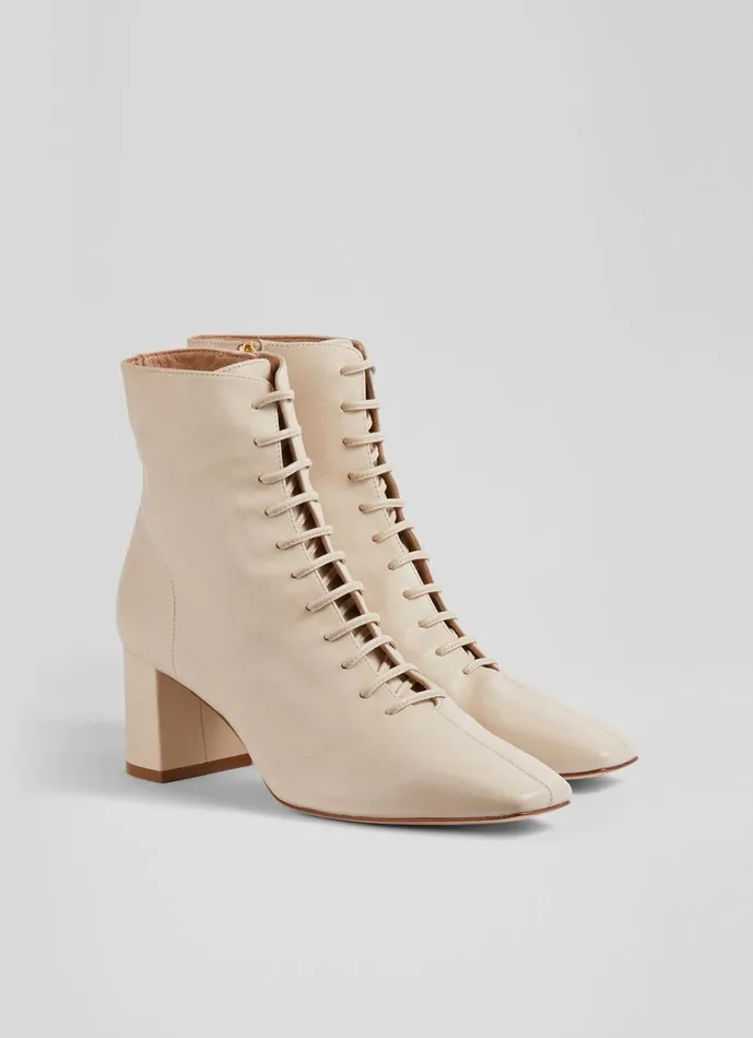 LKBennett Boots Women Arabella Cream Leather LaceUp Ankle Boots LKBennett Boots Women Arabella Cream Leather LaceUp Ankle Boots