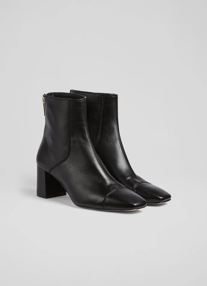 LKBennett Boots Women Maxine Black Leather StitchDetail Ankle Boots