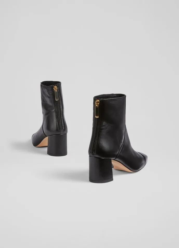 LKBennett Boots Women Maxine Black Leather StitchDetail Ankle Boots