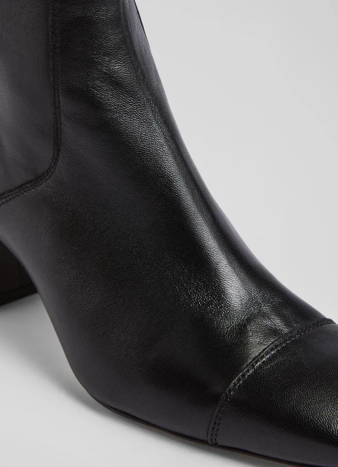 LKBennett Boots Women Maxine Black Leather StitchDetail Ankle Boots