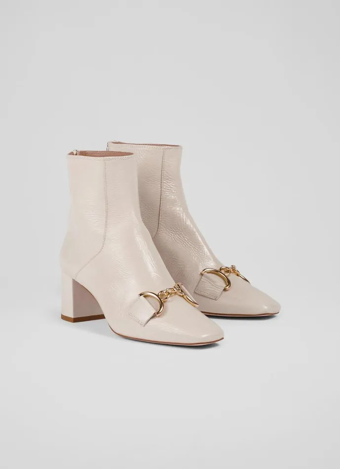 LKBennett Boots Women Nadina Ecru Crinkle Patent Ankle Boots