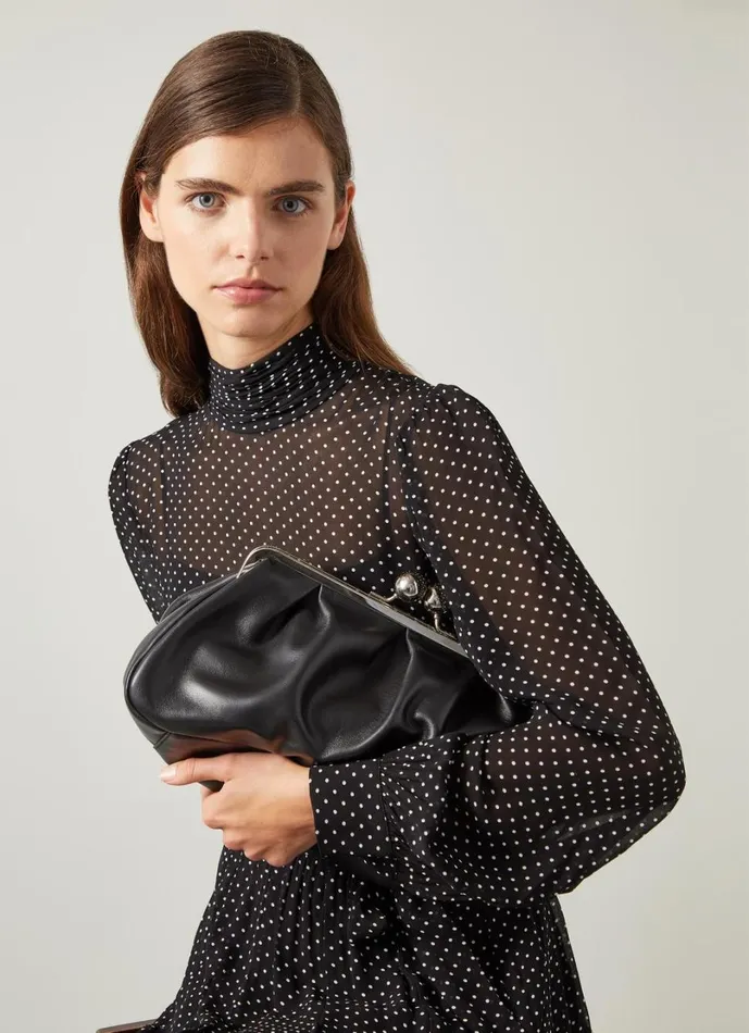 LKBennett Clutch Bags Women Lana Black Large Snaplock Clutch Bag LKBennett Clutch Bags Women Lana Black Large Snaplock Clutch Bag