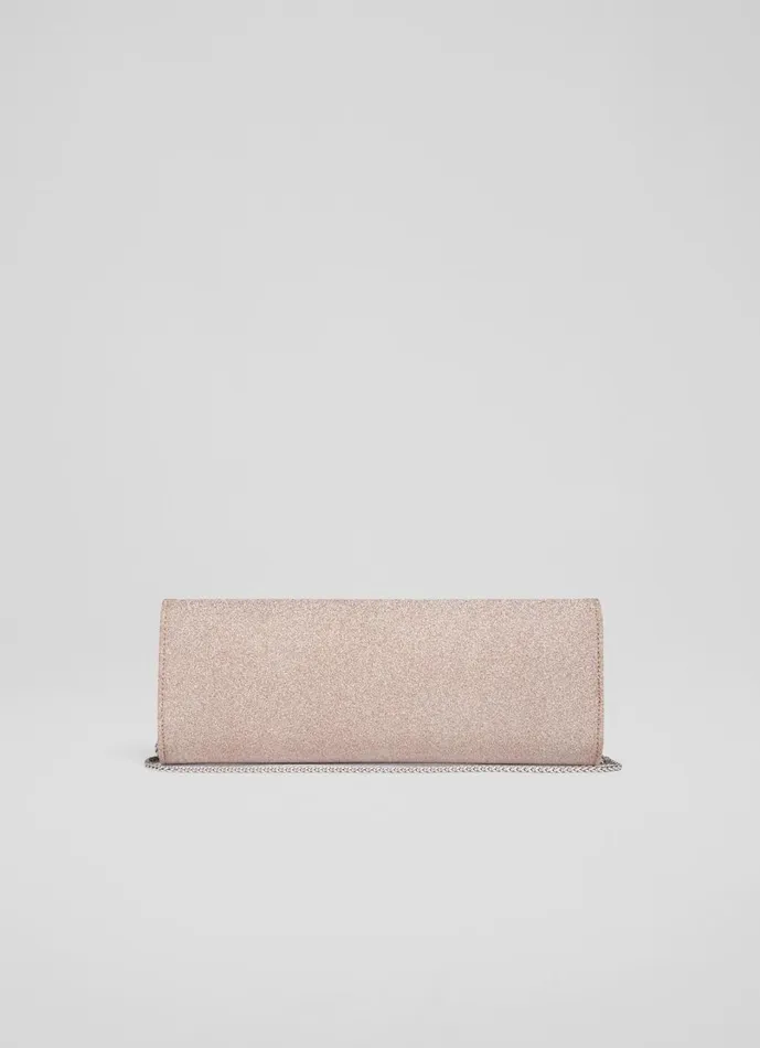 LKBennett Clutch Bags Women Lucille Rose Fine Glitter Clutch Bag LKBennett Clutch Bags Women Lucille Rose Fine Glitter Clutch Bag
