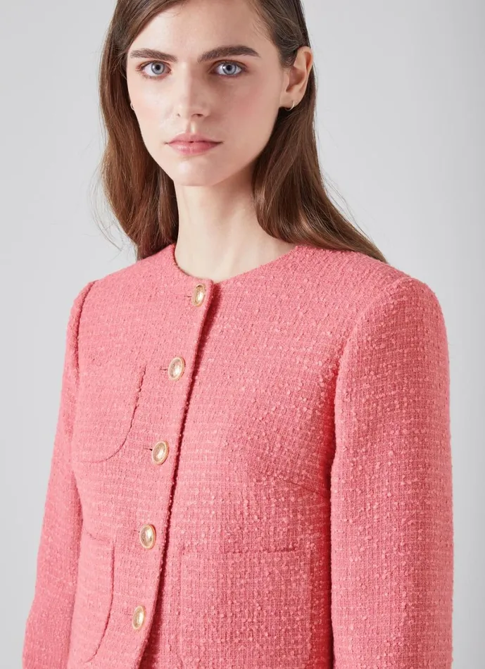 LKBennett Coats and Jackets Women Allie Pink Recycled Cotton Italian Tweed Jacket