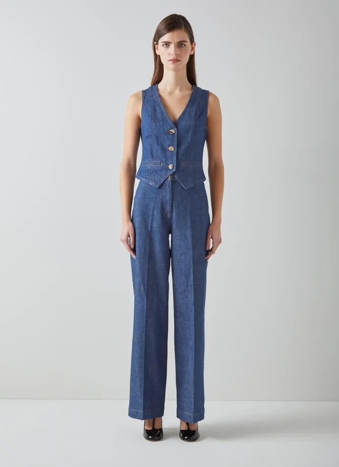 LKBennett Coats and Jackets Women Ami Organic Cotton Denim Waistcoat LKBennett Coats and Jackets Women Ami Organic Cotton Denim Waistcoat