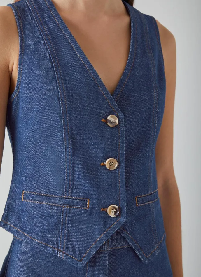 LKBennett Coats and Jackets Women Ami Organic Cotton Denim Waistcoat LKBennett Coats and Jackets Women Ami Organic Cotton Denim Waistcoat