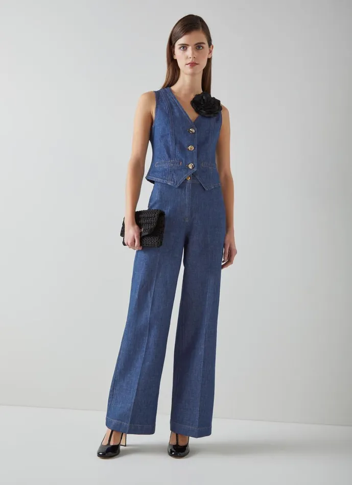 LKBennett Coats and Jackets Women Ami Organic Cotton Denim Waistcoat LKBennett Coats and Jackets Women Ami Organic Cotton Denim Waistcoat