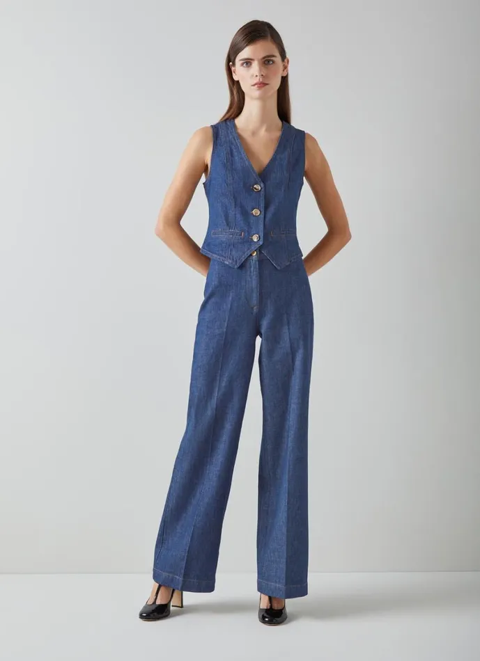 LKBennett Coats and Jackets Women Ami Organic Cotton Denim Waistcoat LKBennett Coats and Jackets Women Ami Organic Cotton Denim Waistcoat