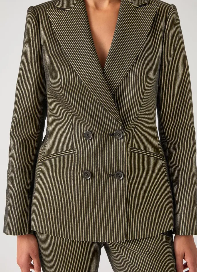 LKBennett Coats and Jackets Women Bella Black and Gold Stripe Gold Jacket LKBennett Coats and Jackets Women Bella Black and Gold Stripe Gold Jacket