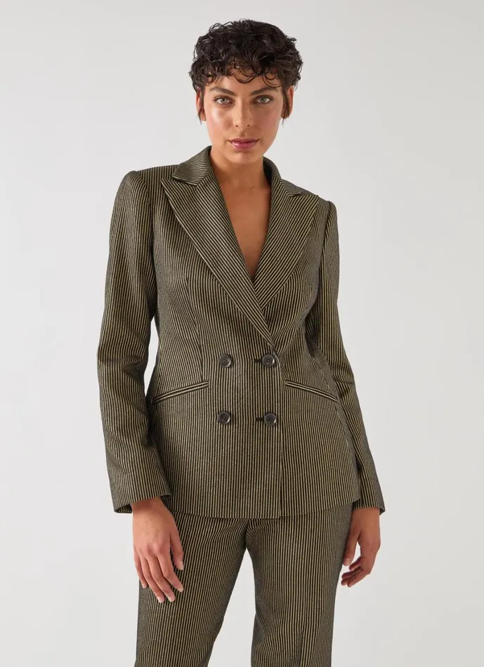 LKBennett Coats and Jackets Women Bella Black and Gold Stripe Gold Jacket LKBennett Coats and Jackets Women Bella Black and Gold Stripe Gold Jacket