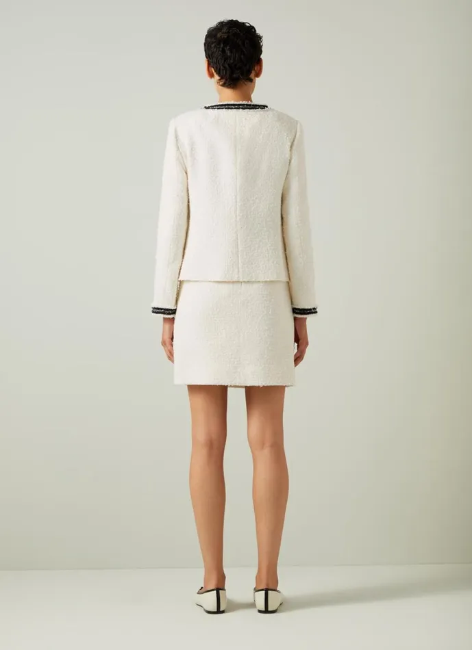 LKBennett Coats and Jackets Women Charlie Cream Recycled Cotton Tweed Trim Jacket LKBennett Coats and Jackets Women Charlie Cream Recycled Cotton Tweed Trim Jacket