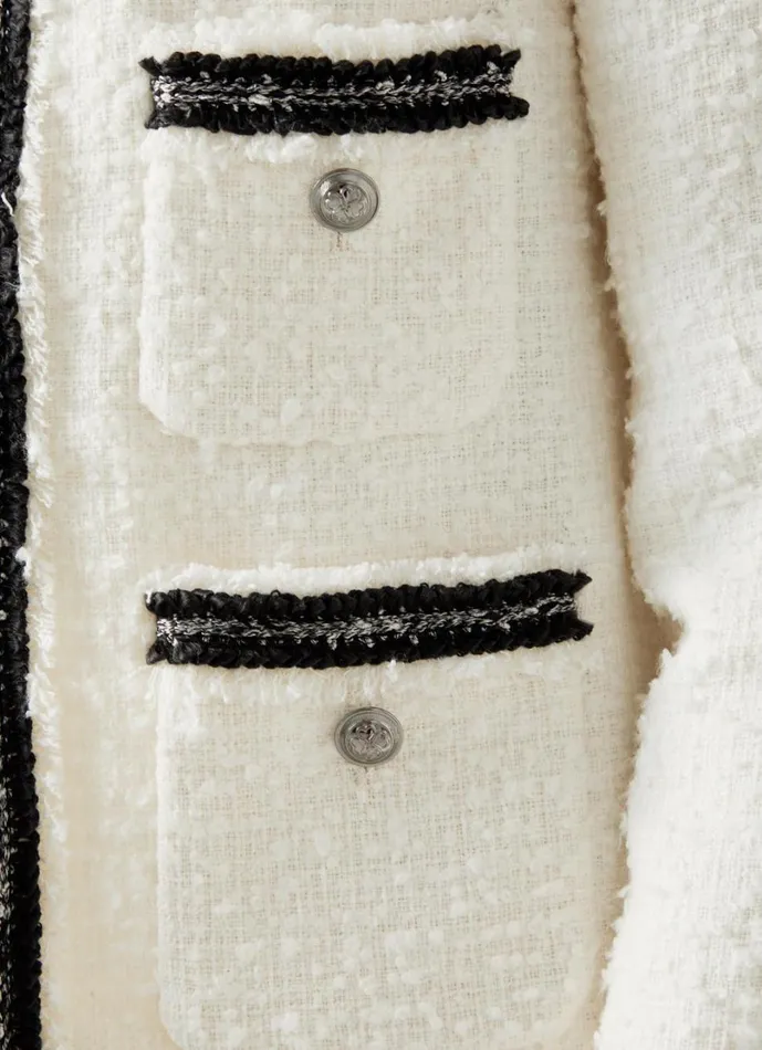 LKBennett Coats and Jackets Women Charlie Cream Recycled Cotton Tweed Trim Jacket LKBennett Coats and Jackets Women Charlie Cream Recycled Cotton Tweed Trim Jacket