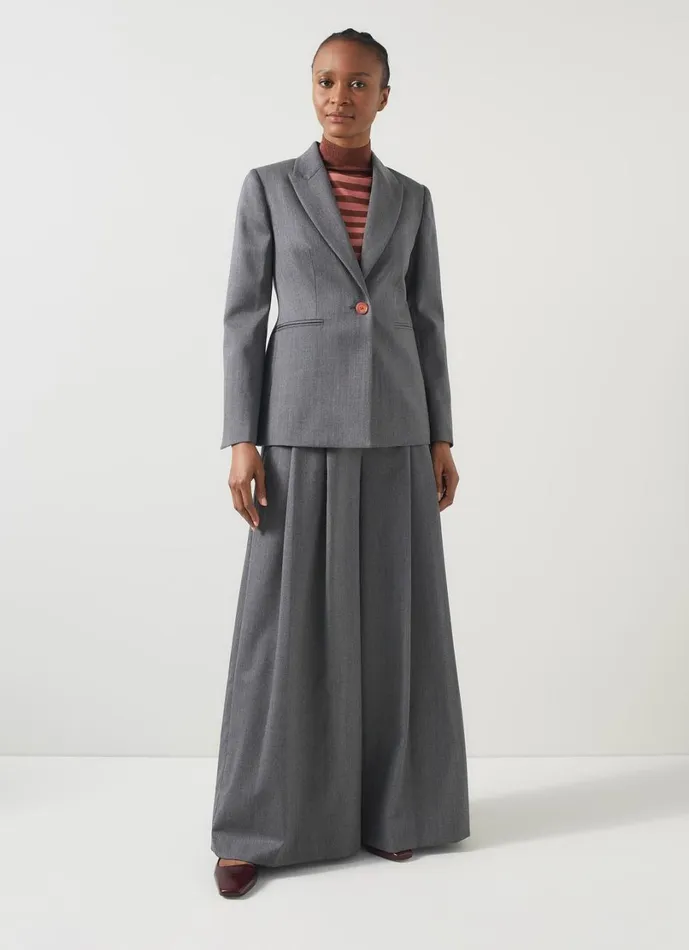 LKBennett Coats and Jackets Women Hally Grey and Pink Stripe Wool Blend Blazer LKBennett Coats and Jackets Women Hally Grey and Pink Stripe Wool Blend Blazer