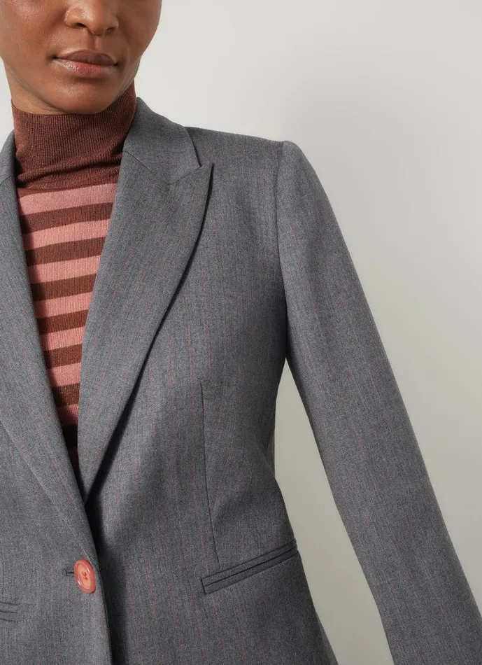 LKBennett Coats and Jackets Women Hally Grey and Pink Stripe Wool Blend Blazer LKBennett Coats and Jackets Women Hally Grey and Pink Stripe Wool Blend Blazer