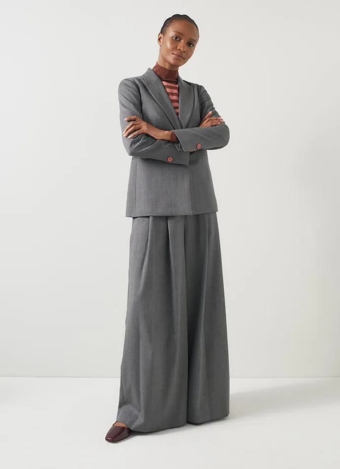 LKBennett Coats and Jackets Women Hally Grey and Pink Stripe Wool Blend Blazer LKBennett Coats and Jackets Women Hally Grey and Pink Stripe Wool Blend Blazer