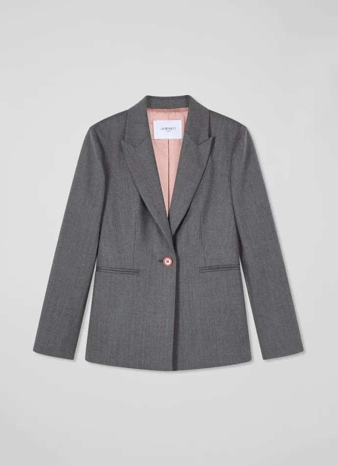 LKBennett Coats and Jackets Women Hally Grey and Pink Stripe Wool Blend Blazer LKBennett Coats and Jackets Women Hally Grey and Pink Stripe Wool Blend Blazer