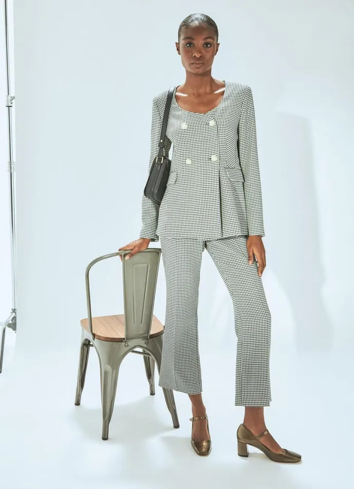 LKBennett Coats and Jackets Women Laurie Black and Cream Houndstooth Tailored ECOVERO Jacket LKBennett Coats and Jackets Women Laurie Black and Cream Houndstooth Tailored ECOVERO Jacket