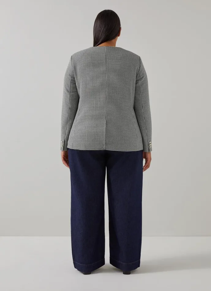 LKBennett Coats and Jackets Women Laurie Black and Cream Houndstooth Tailored ECOVERO Jacket LKBennett Coats and Jackets Women Laurie Black and Cream Houndstooth Tailored ECOVERO Jacket