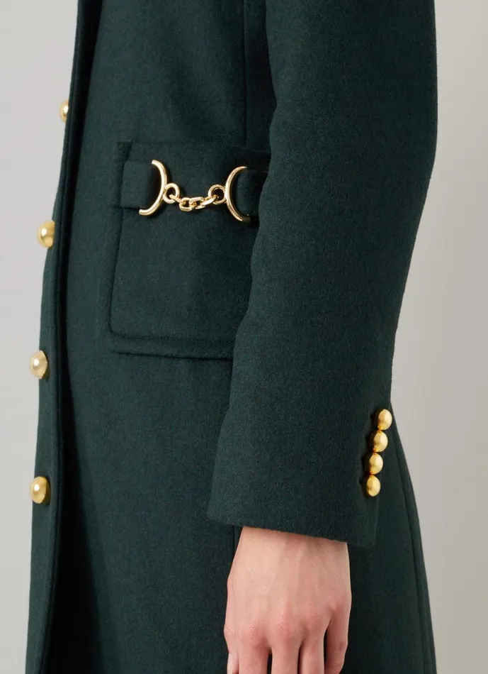 LKBennett Coats and Jackets Women Spencer Green Recycled WoolBlend Snaffle Detail Coat LKBennett Coats and Jackets Women Spencer Green Recycled WoolBlend Snaffle Detail Coat