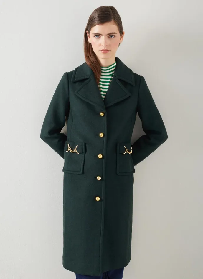 LKBennett Coats and Jackets Women Spencer Green Recycled WoolBlend Snaffle Detail Coat LKBennett Coats and Jackets Women Spencer Green Recycled WoolBlend Snaffle Detail Coat