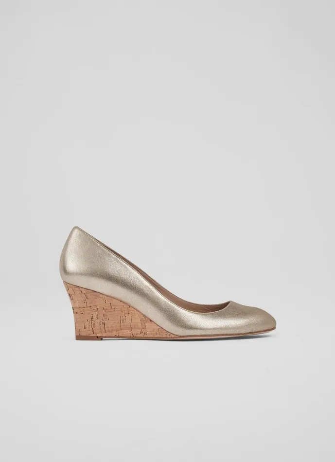 LKBennett Court Shoes Women Eevi Gold Suede Cork Wedges