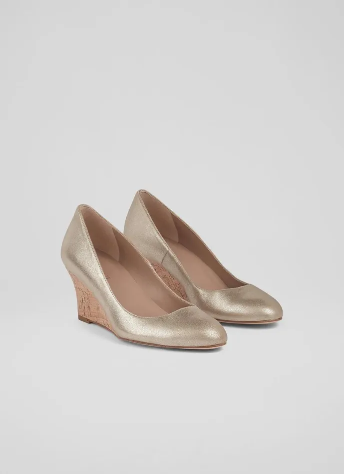 LKBennett Court Shoes Women Eevi Gold Suede Cork Wedges LKBennett Court Shoes Women Eevi Gold Suede Cork Wedges