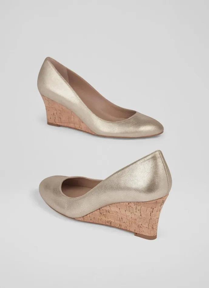LKBennett Court Shoes Women Eevi Gold Suede Cork Wedges LKBennett Court Shoes Women Eevi Gold Suede Cork Wedges