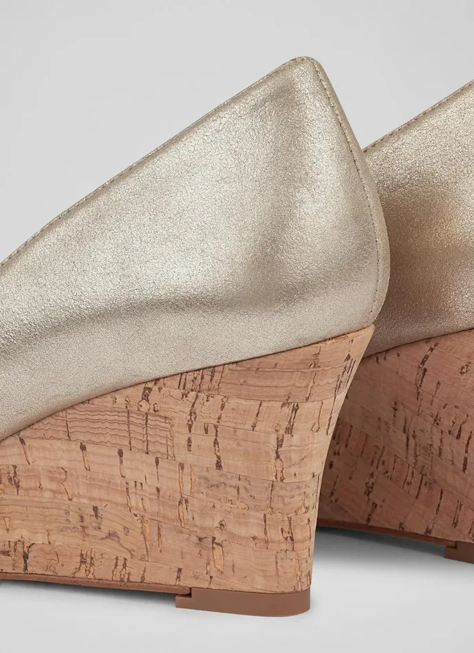LKBennett Court Shoes Women Eevi Gold Suede Cork Wedges LKBennett Court Shoes Women Eevi Gold Suede Cork Wedges