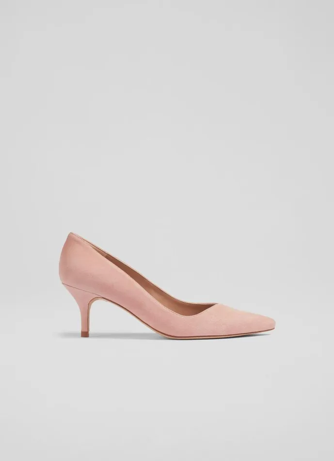 LKBennett Court Shoes Women Farah Pink Suede Asymmetric Kitten Heel Courts
