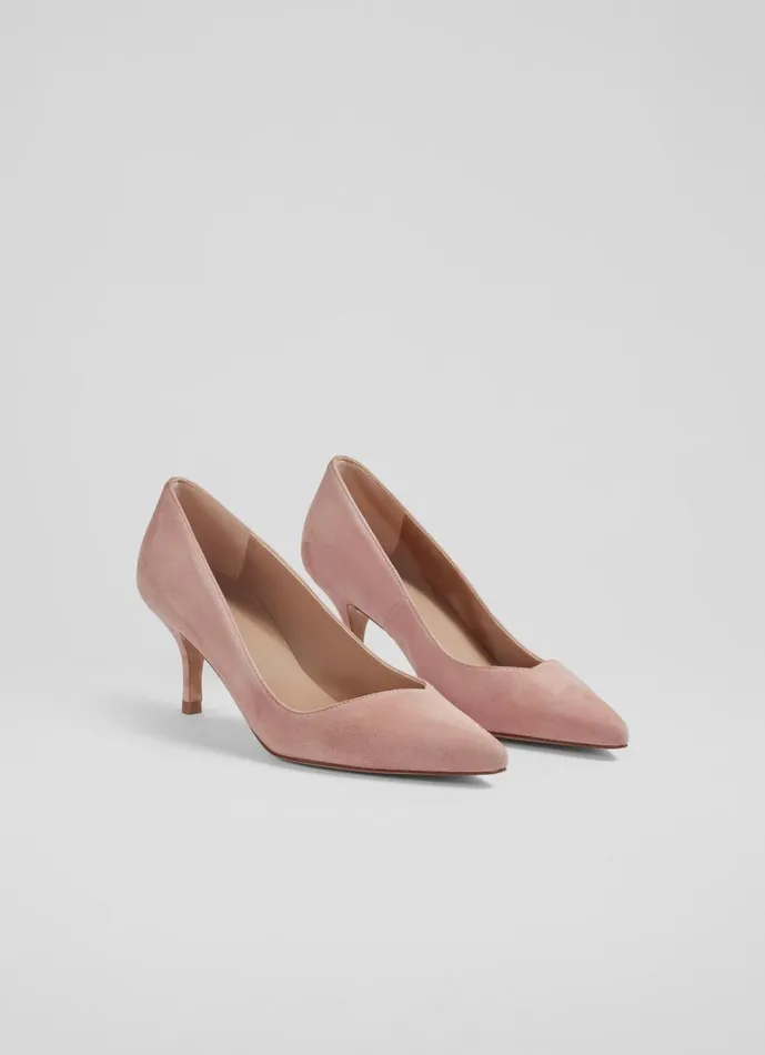 LKBennett Court Shoes Women Farah Pink Suede Asymmetric Kitten Heel Courts