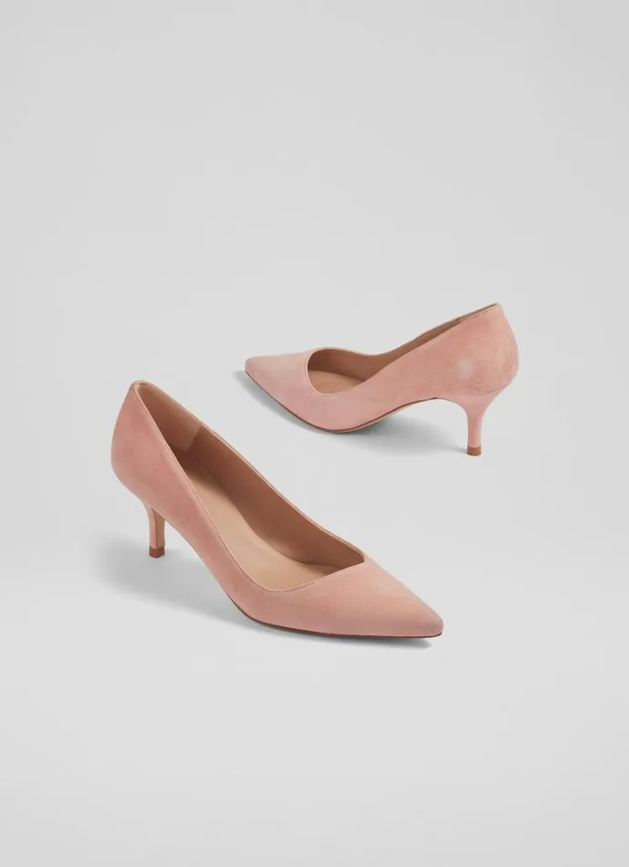 LKBennett Court Shoes Women Farah Pink Suede Asymmetric Kitten Heel Courts