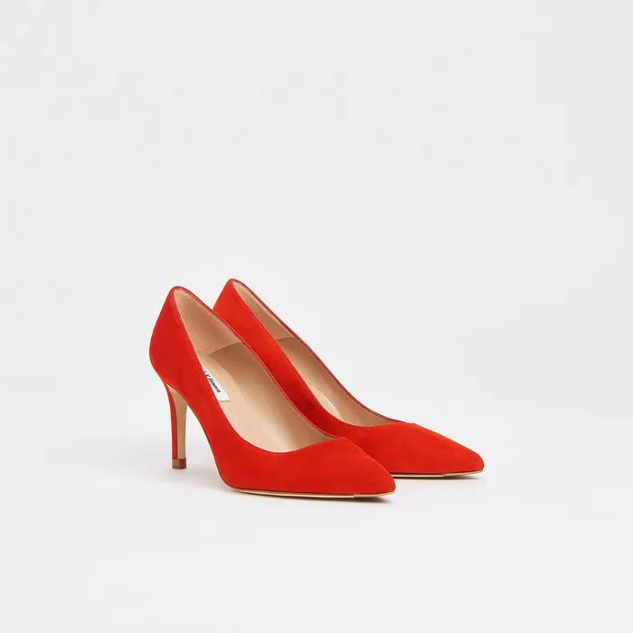 LKBennett Court Shoes Women Floret Scarlet Red Suede Pointed Toe Courts
