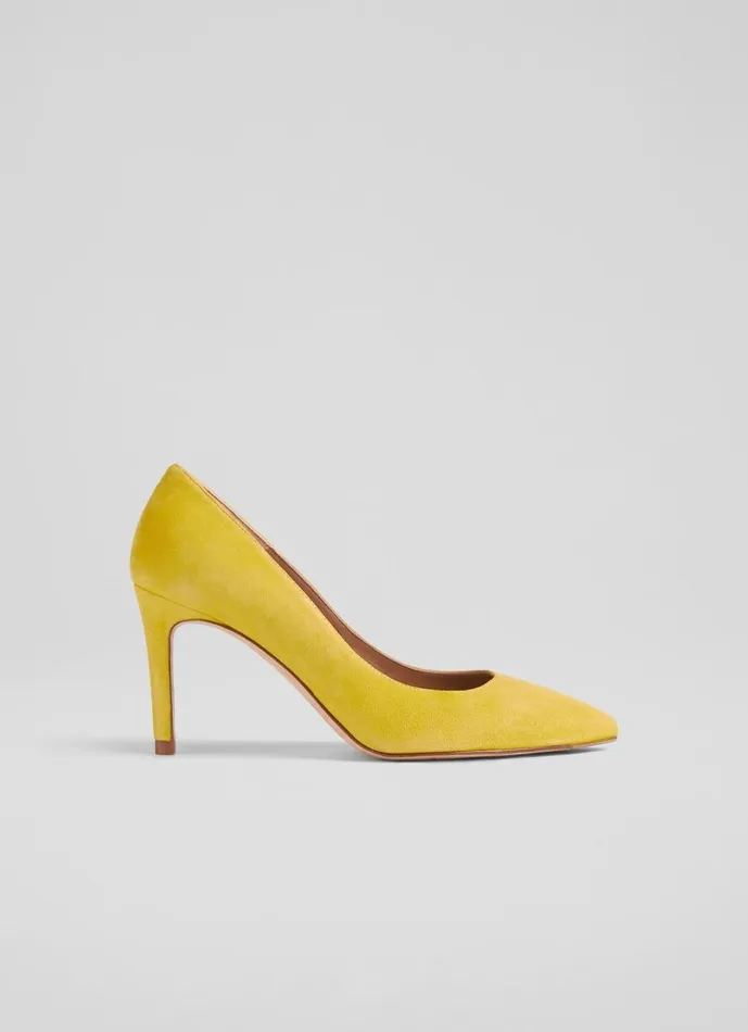 LKBennett Court Shoes Women Floret Yellow Suede Pointed Toe Courts