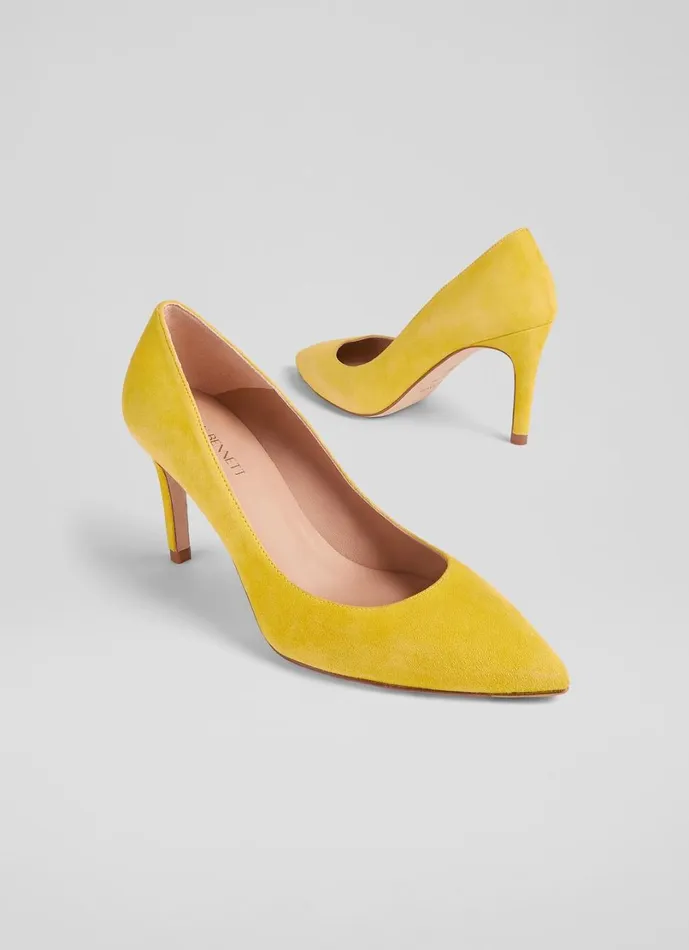 LKBennett Court Shoes Women Floret Yellow Suede Pointed Toe Courts LKBennett Court Shoes Women Floret Yellow Suede Pointed Toe Courts