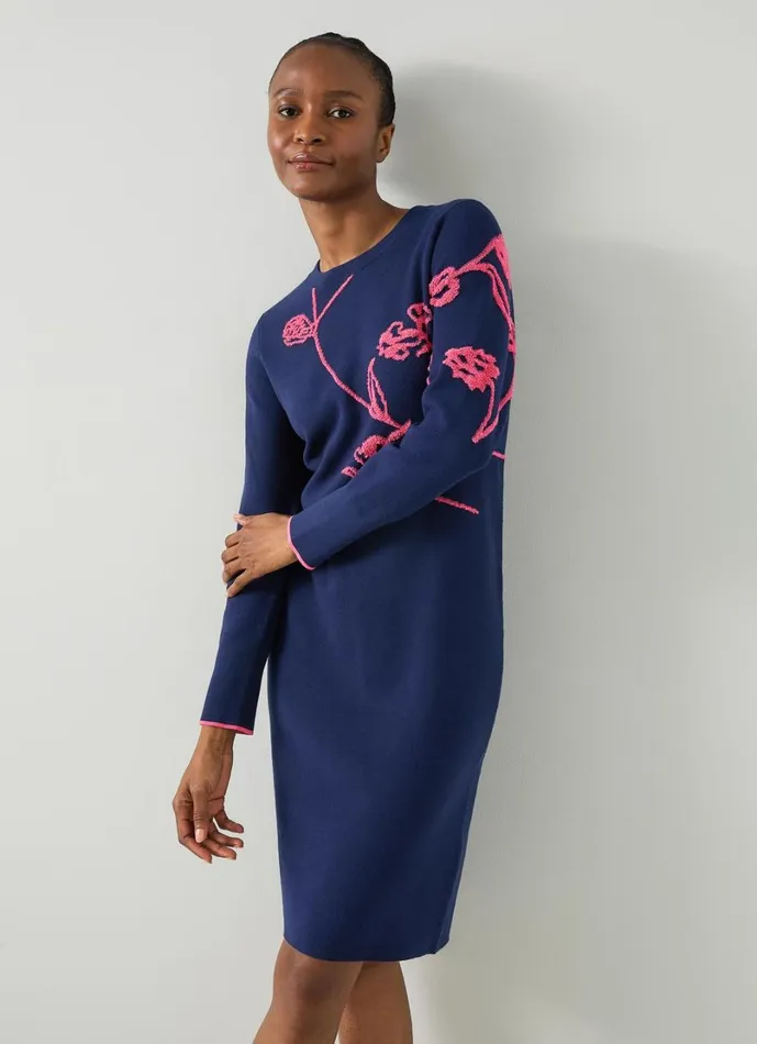 LKBennett Dresses Women Henry Floral Knit LENZING ECOVERO Viscose Jumper Dress