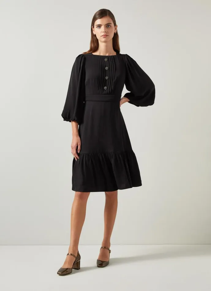 LKBennett Dresses Women Jade Black Satin Crepe Full Sleeve Short Dress